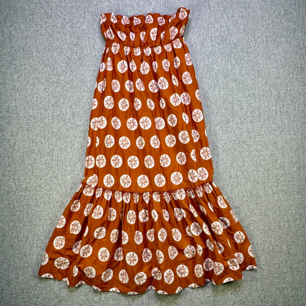 Free People Extratropical Maxi Skirt Dress Rust Floral Pockets 100% Cotton Med